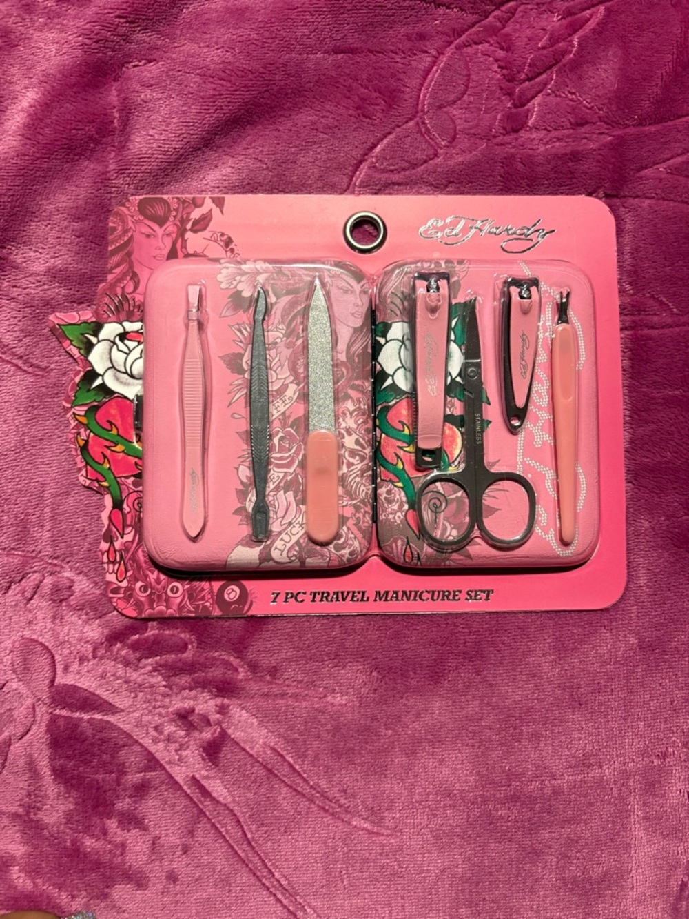 Ed Hardy Pink Travel Manicure Set - 7 Piece